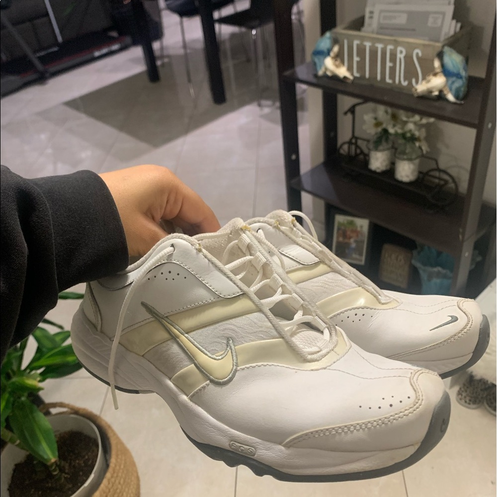 Cream nike running shoes